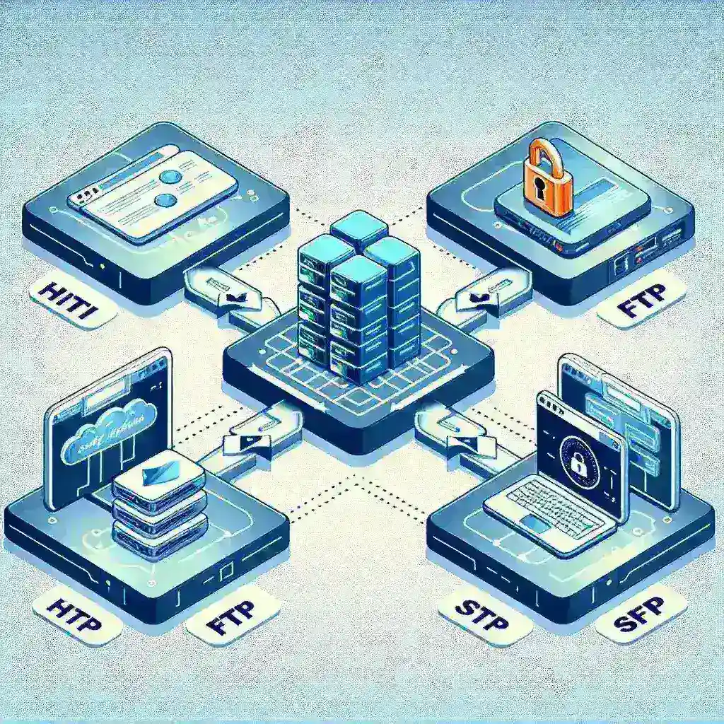 "Ilustrasi Perbedaan Antara HTTP, FTP, dan SFTP dalam Panduan Lengkap - Menjelaskan protokol transfer data untuk keamanan dan efisiensi."