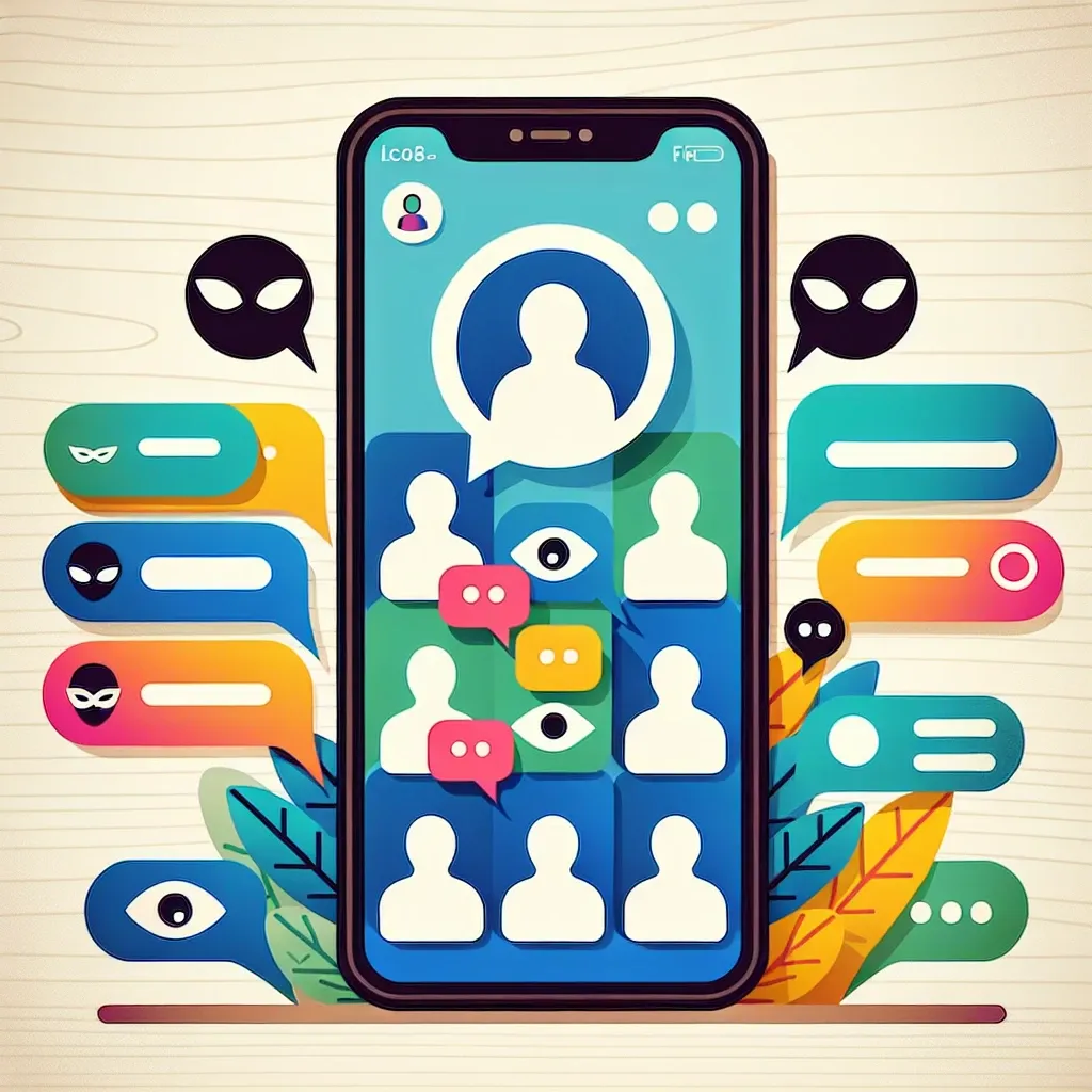 "Ilustrasi penonton cerita Instagram yang anonim, menampilkan tampilan aplikasi Instagram dengan fokus pada fitur cerita, simbol mata yang menunjukkan mode anonim, dan perangkat mobile yang digunakan untuk melihat story tanpa terdeteksi."