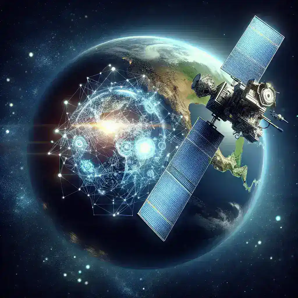 "Tim Lembaga Antariksa Indonesia saat mengumumkan riset satelit observasi iklim terbaru menggunakan teknologi AI, dengan latar belakang gambar satelit dan visualisasi data iklim."